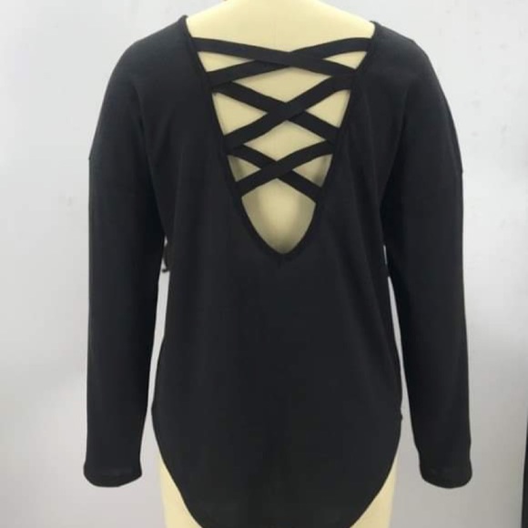 Criss Cross Black long Sleeve Top - Picture 2 of 3